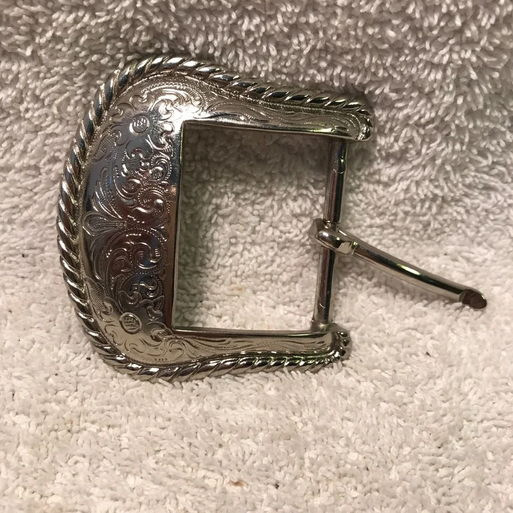 Vintage Western Engraved‎ Silver Belt Buckle 3.5